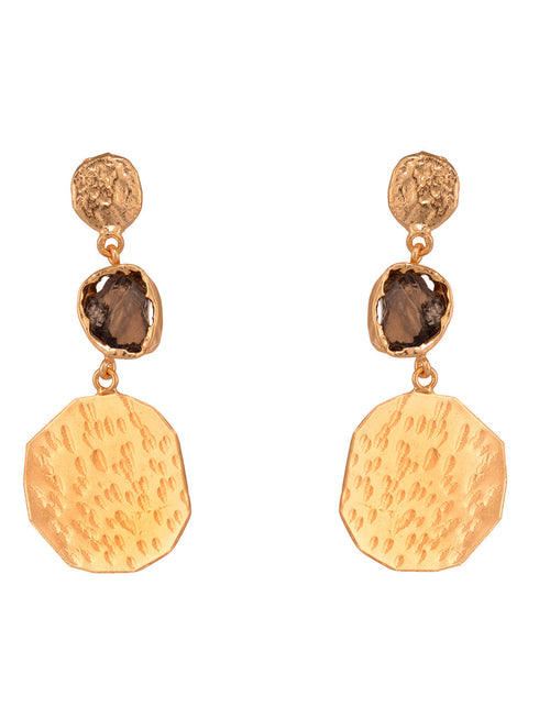 GoldToned & Brown Contemporary Drop Earrings