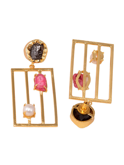 Pink Gold Plated Contemporary Drop Earrings