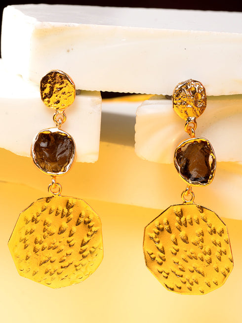GoldToned & Brown Contemporary Drop Earrings