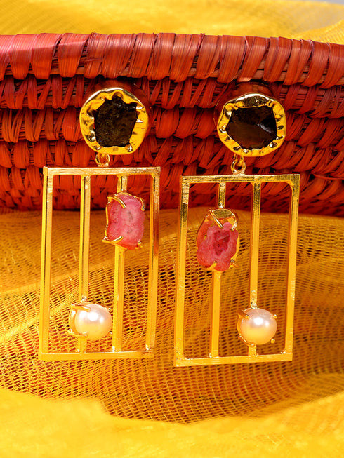 Pink Gold Plated Contemporary Drop Earrings