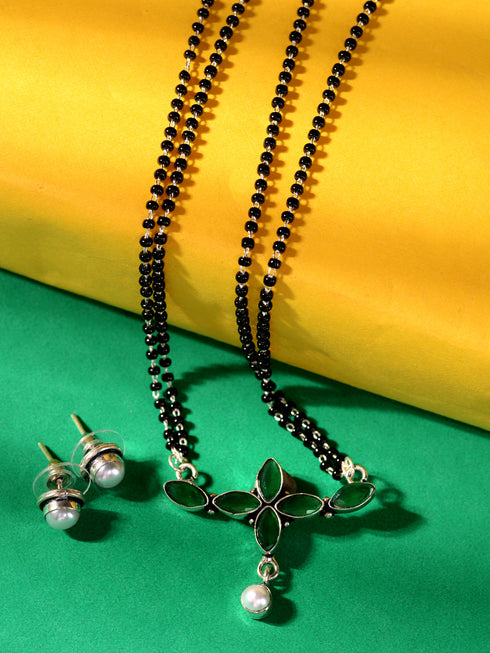 SilverPlated Green StonesStudded Mangalsutra