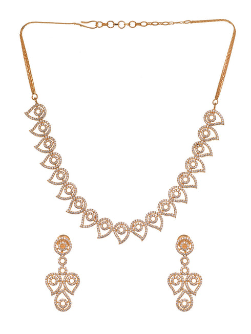 Gold Toned AD Designer Minimal Necklace Jewellery Set
