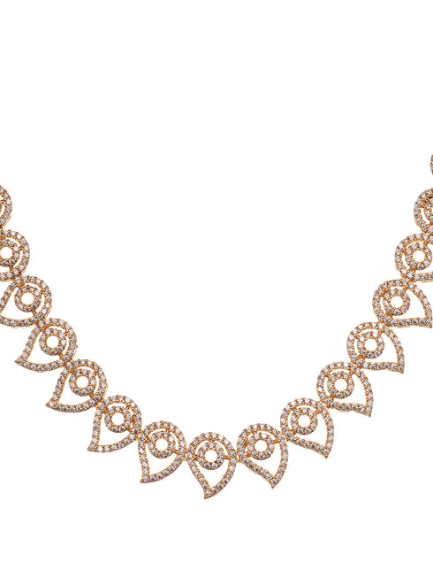 Gold Toned AD Designer Minimal Necklace Jewellery Set