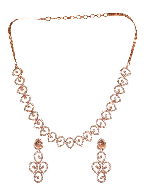 Rose Gold Plated AD Studded Minimal Necklace jewellery Set
