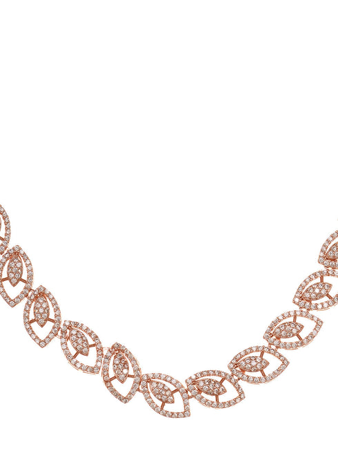 Rose Gold Plated AD Studded Geometric Minimal Necklace Jewellery Set