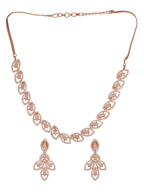 Rose Gold Plated AD Studded Geometric Minimal Necklace Jewellery Set