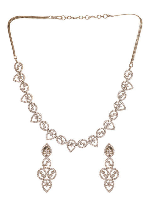 Silver white Rhodium AD Studded Statement Minimal Necklace Jewellery Set