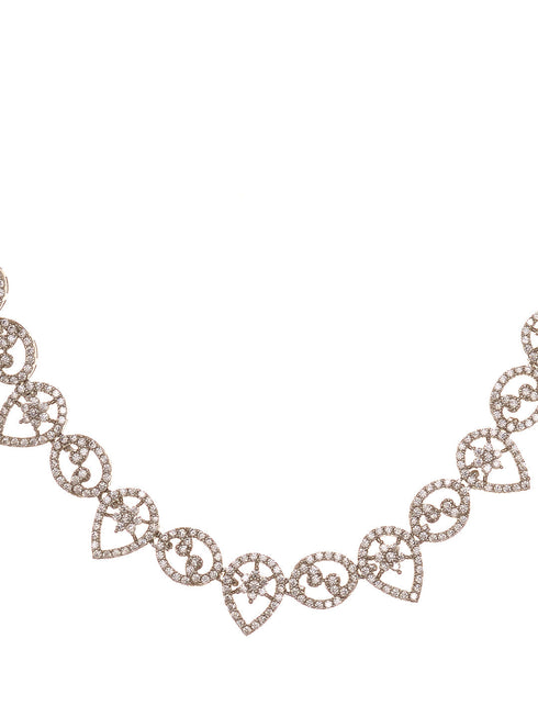 Silver white Rhodium AD Studded Statement Minimal Necklace Jewellery Set
