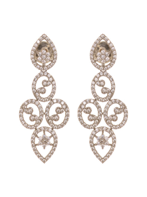 Silver white Rhodium AD Studded Statement Minimal Necklace Jewellery Set