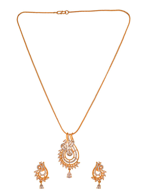 Gold Toned AD Studded Designer Locket Jewellery Set