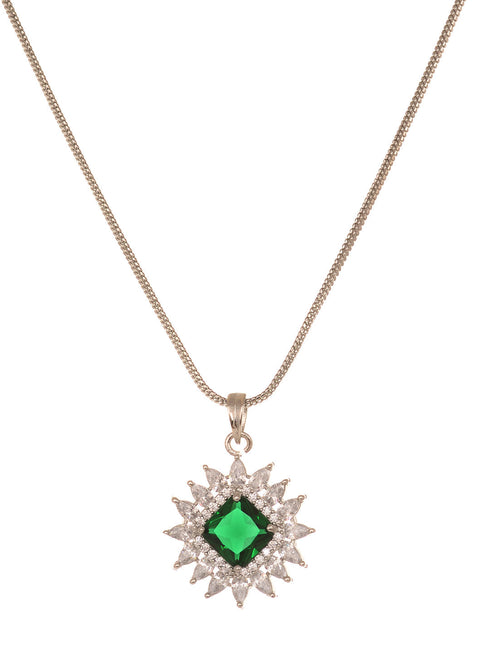 Silver Plated Green AD Minimal Locket Jewellery Set
