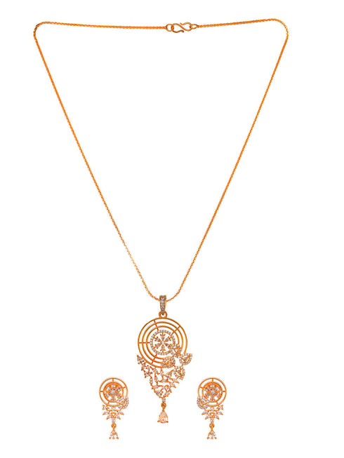 Gold Toned AD Filgree Locket Jewellery Set