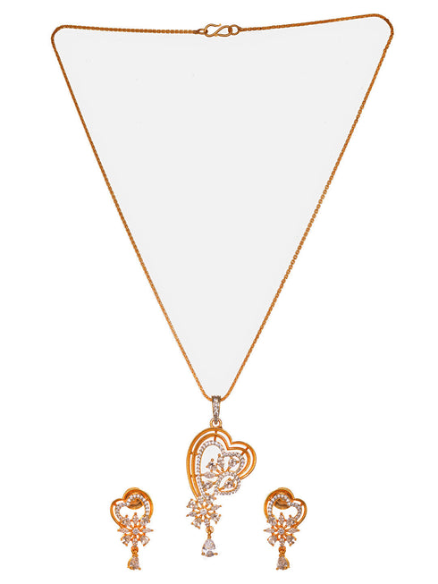 Gold Toned AD Heart Shaped Designer Locket Jewellery Set