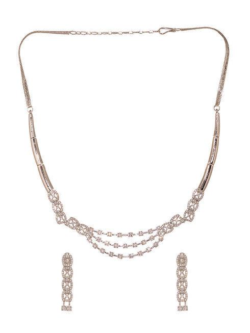 Silver Toned AD Studded layered Necklace jewellery Set