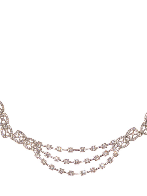 Silver Toned AD Studded layered Necklace jewellery Set