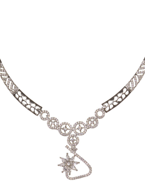Silver Plated AD Studded Statement Necklace Jewellery Set