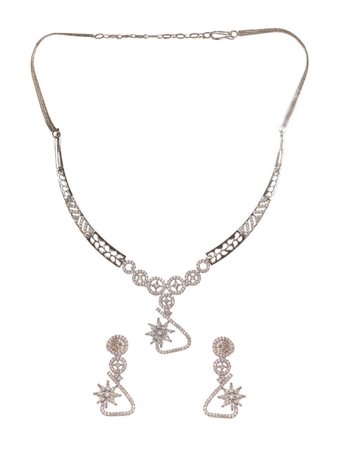 Silver Plated AD Studded Statement Necklace Jewellery Set