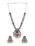 Silver Oxidised Multi stone studded Navratan Statement Necklace Jewellery Set