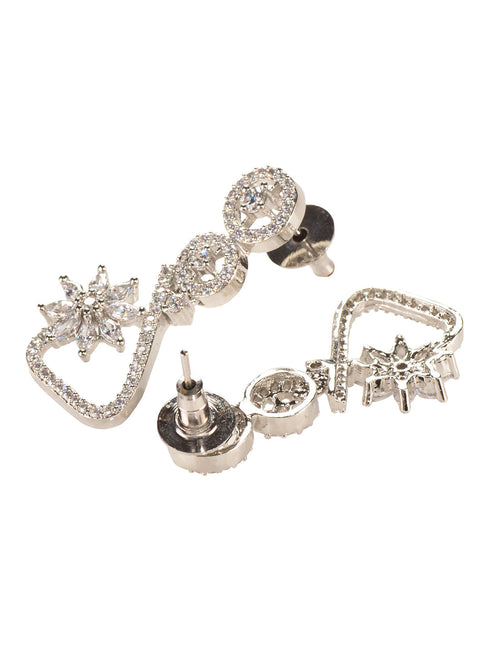 Silver Plated AD Studded Statement Necklace Jewellery Set