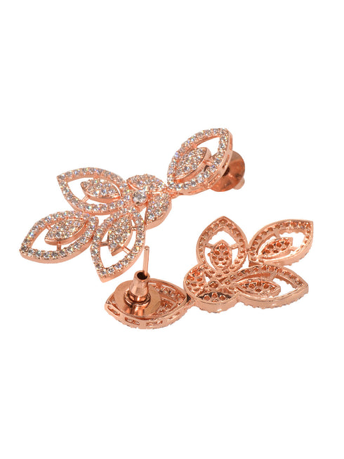 Rose Gold Plated AD Studded Geometric Minimal Necklace Jewellery Set