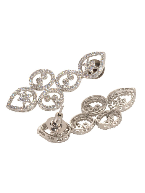 Silver white Rhodium AD Studded Statement Minimal Necklace Jewellery Set