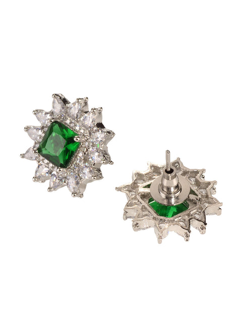 Silver Plated Green AD Minimal Locket Jewellery Set