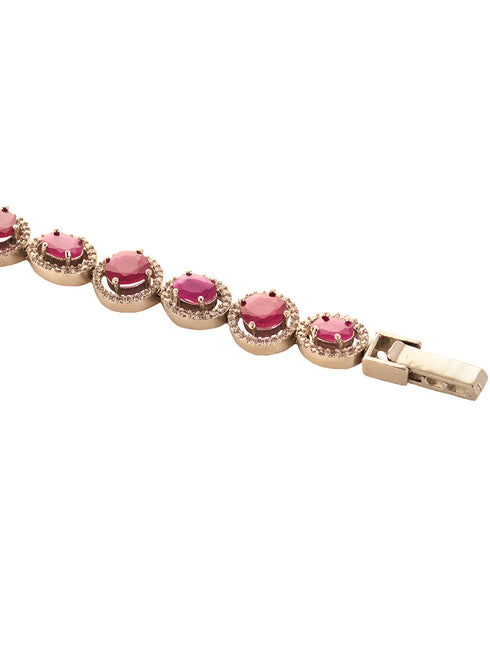 White Silver Plated Red Oval AD Studded Link TennisBracelet