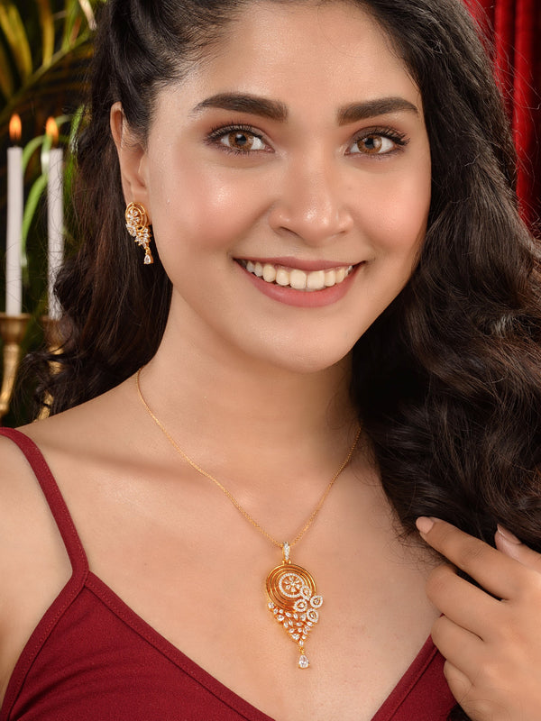 Gold Toned AD Filgree Locket Jewellery Set