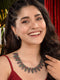 Silver Oxidised Green stone studded Peacock Choker Necklace Jewellery Set