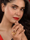 GoldPlated Red AD Studded Floral Adjustable Finger Ring