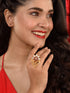 GoldPlated Red AD Studded Floral Adjustable Finger Ring
