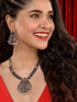 Silver Oxidised Multi stone studded Navratan Statement Necklace Jewellery Set