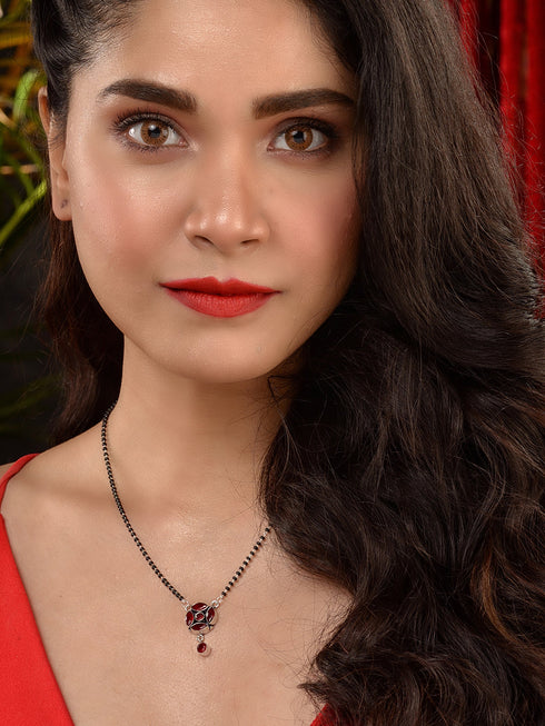 Red Silver Plated AD Studded Minimal Mangalsutra