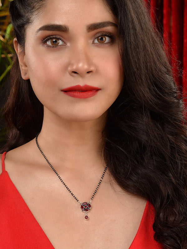 Red Silver Plated AD Studded Minimal Mangalsutra