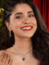 Silver Plated Green AD Studded Statement Link Necklace Jewellery Set