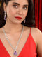 Silver Toned Lavender AD Studded Necklace Jewellery Set