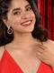 Silver Plated Red AD studded Statement Hoop Earring