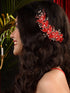 Gold Toned & Red Stocking Flowers Beaded Tiara Hair Accessory