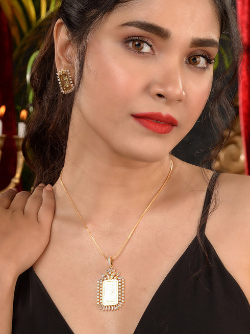 Gold Toned AD Rectangular Ginni Locket Jewellery Set