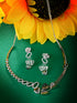 White Silver Toned AD Studded Heart Shape Necklace Jewellery Set