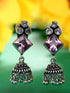 Silver Oxidised Pink Stone Jhumki Minimal Earring