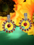 Silver Plated Red AD studded Statement Hoop Earring