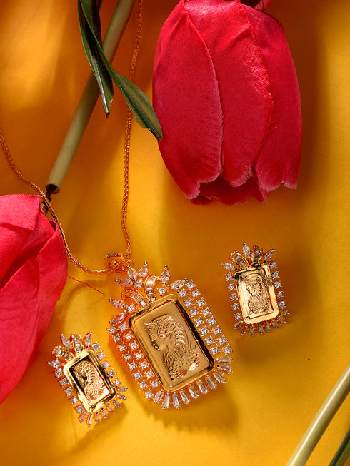 Gold Toned AD Rectangular Ginni Locket Jewellery Set