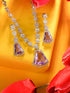 Silver Toned Lavender AD Studded Necklace Jewellery Set