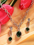 Silver Plated Green AD Studded Statement Link Necklace Jewellery Set
