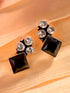 Silver Oxidised Black stone studded Minimal studd Earring
