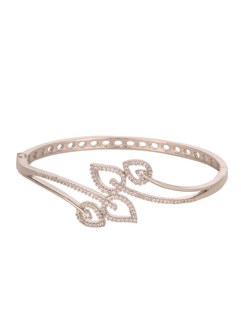 Silver Toned AD studded Statement Leaf Handcrafted Bracelet