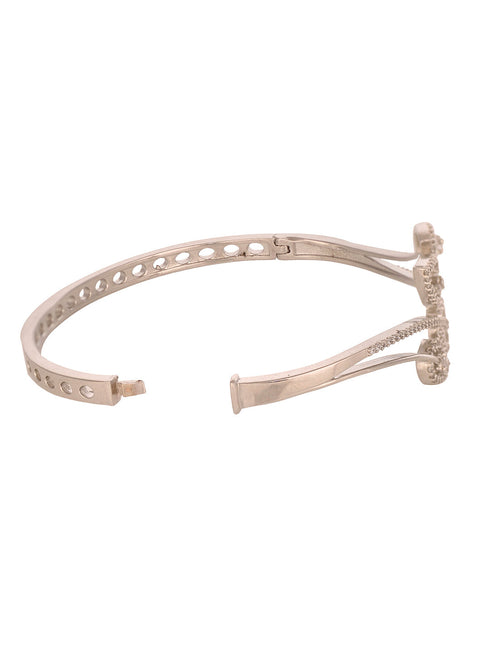 Silver Toned AD studded Statement Leaf Handcrafted Bracelet