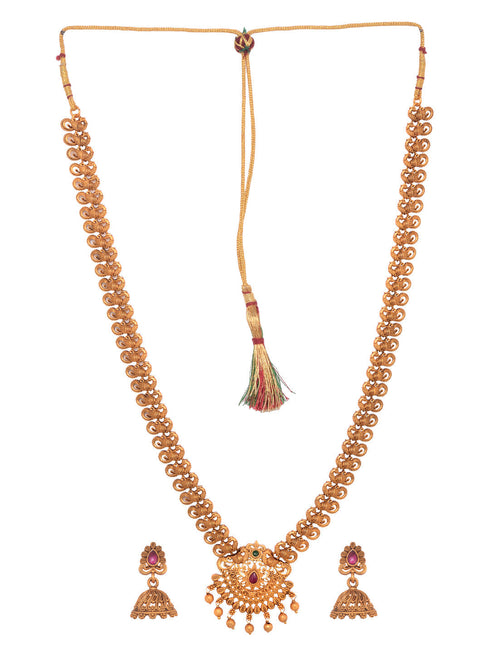 Gold Plated Floral Antique Temple Necklace Jewellery Set