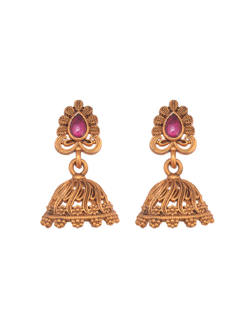 Gold Plated Floral Antique Temple Necklace Jewellery Set